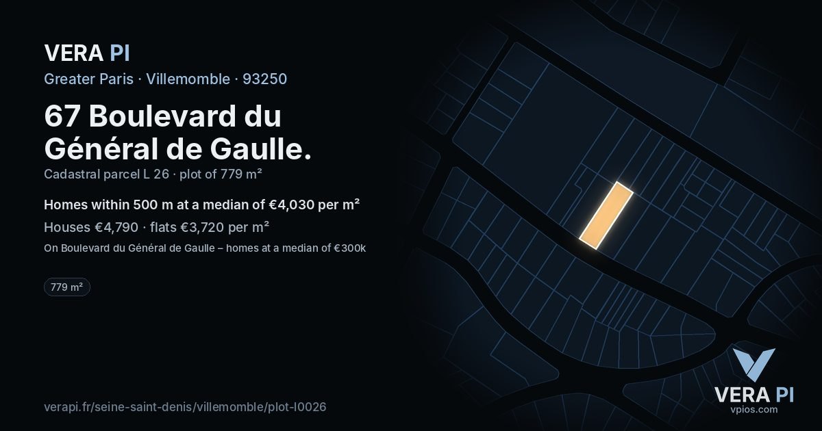 67 Boulevard du Général de Gaulle, Villemomble at night – the plot lit, the parcels around coloured by the prices near them