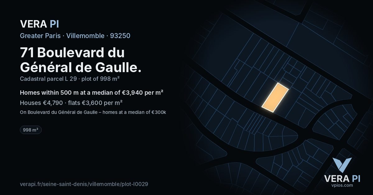 71 Boulevard du Général de Gaulle, Villemomble at night – the plot lit, the parcels around coloured by the prices near them
