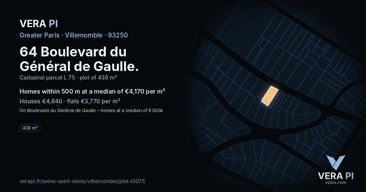 64 Boulevard du Général de Gaulle, Villemomble at night – the plot lit, the parcels around coloured by the prices near them