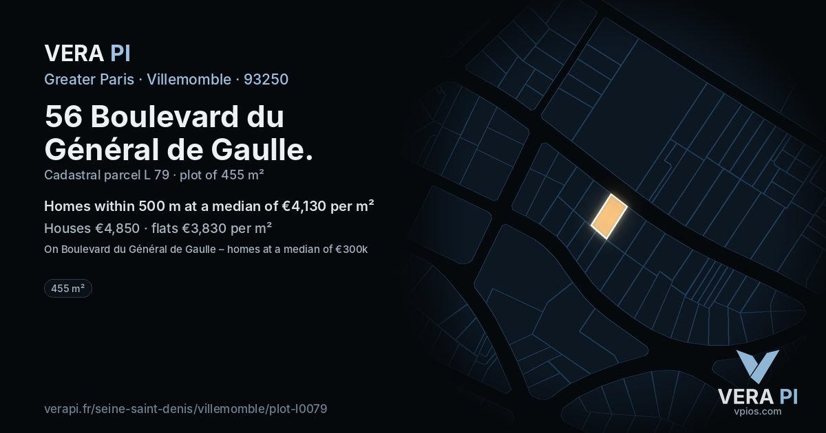 56 Boulevard du Général de Gaulle, Villemomble at night – the plot lit, the parcels around coloured by the prices near them