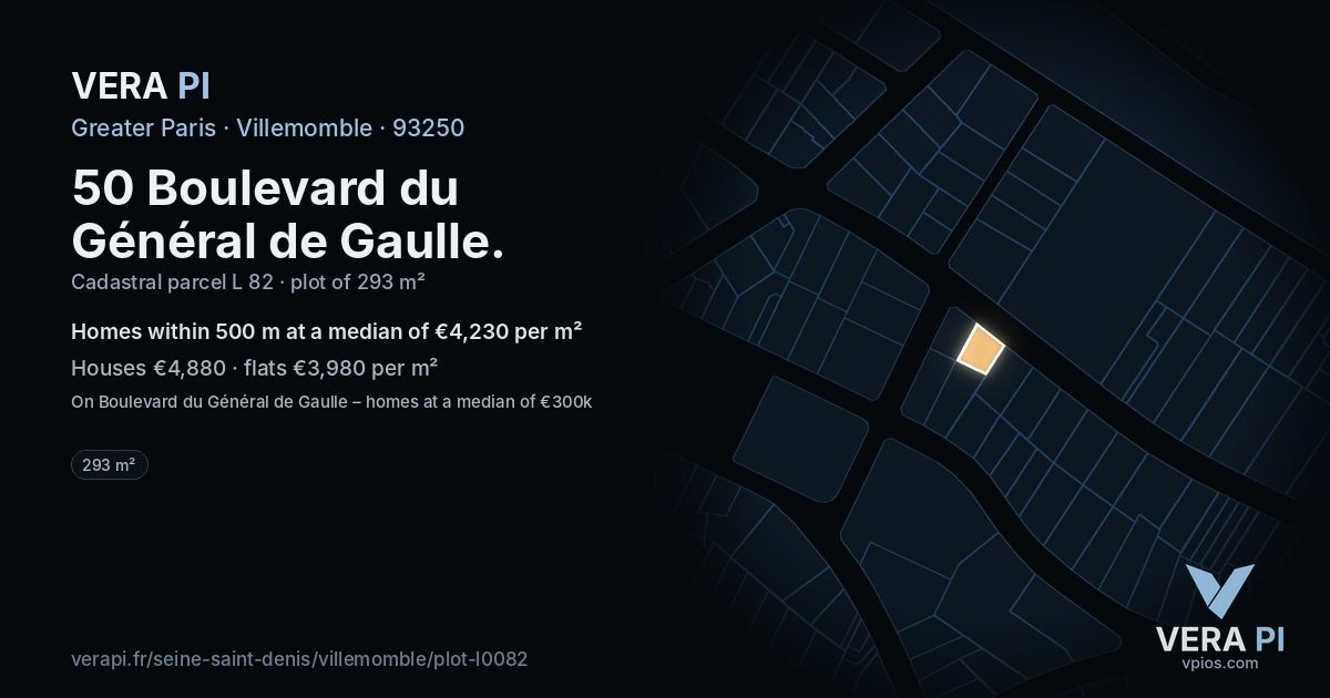 50 Boulevard du Général de Gaulle, Villemomble at night – the plot lit, the parcels around coloured by the prices near them