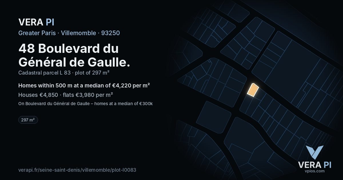 48 Boulevard du Général de Gaulle, Villemomble at night – the plot lit, the parcels around coloured by the prices near them