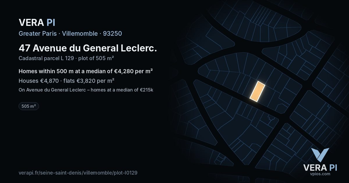 47 Avenue du General Leclerc, Villemomble at night – the plot lit, the parcels around coloured by the prices near them