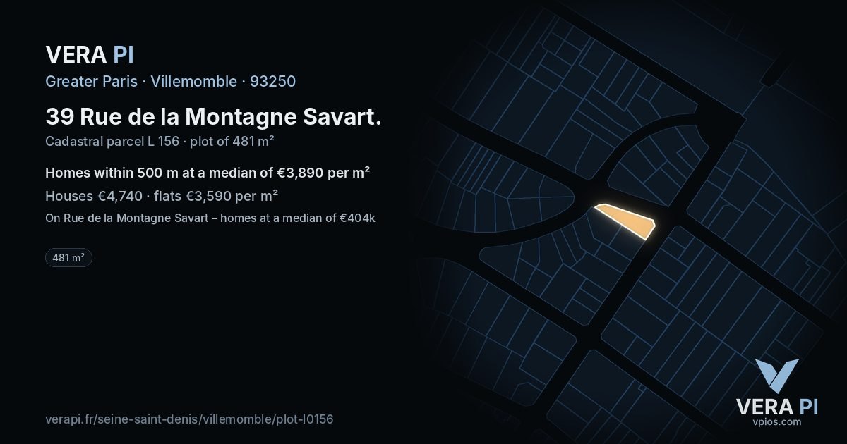 39 Rue de la Montagne Savart, Villemomble at night – the plot lit, the parcels around coloured by the prices near them