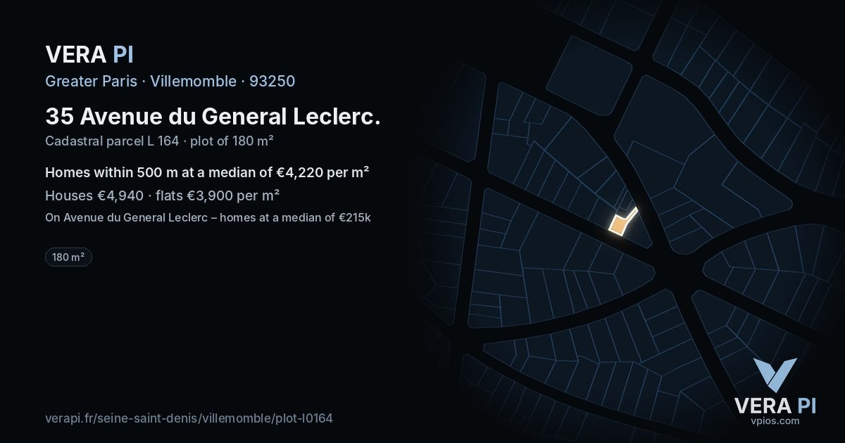 35 Avenue du General Leclerc, Villemomble at night – the plot lit, the parcels around coloured by the prices near them
