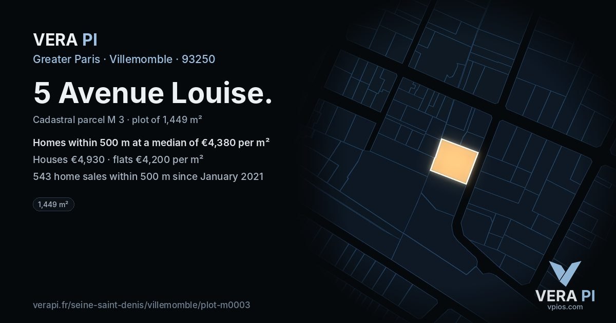 5 Avenue Louise, Villemomble at night – the plot lit, the parcels around coloured by the prices near them