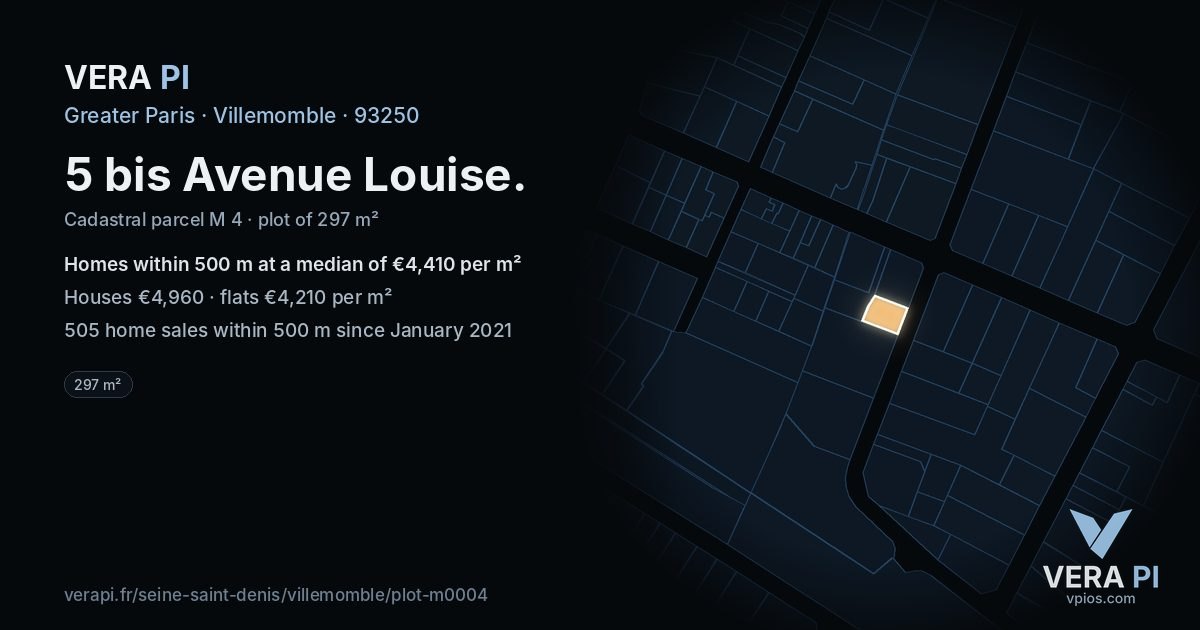 5 bis Avenue Louise, Villemomble at night – the plot lit, the parcels around coloured by the prices near them
