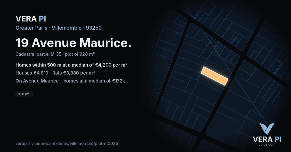19 Avenue Maurice, Villemomble at night – the plot lit, the parcels around coloured by the prices near them