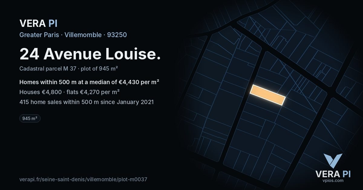24 Avenue Louise, Villemomble at night – the plot lit, the parcels around coloured by the prices near them