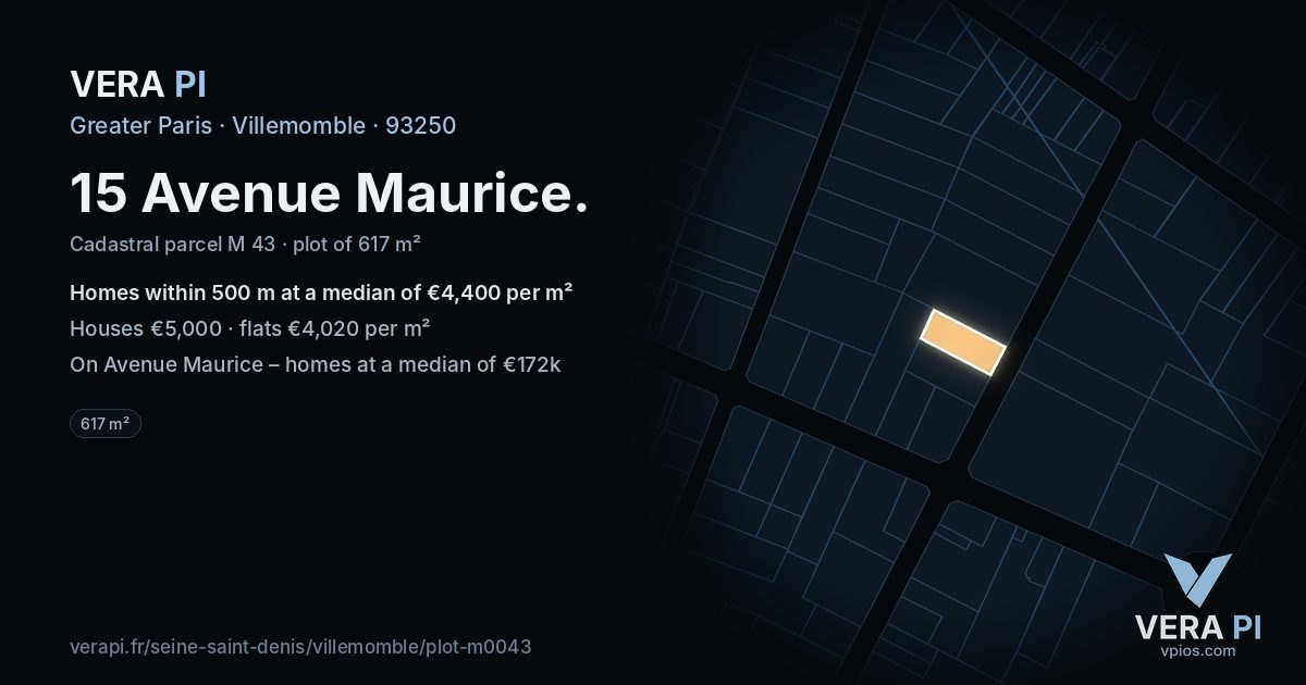 15 Avenue Maurice, Villemomble at night – the plot lit, the parcels around coloured by the prices near them