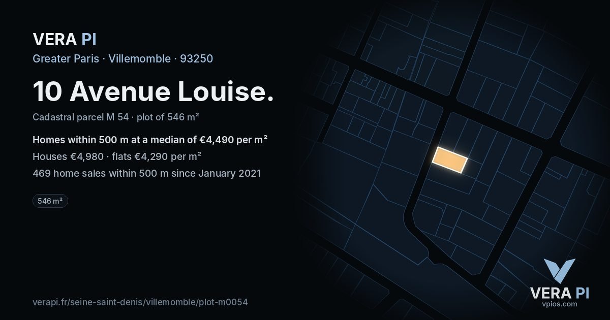 10 Avenue Louise, Villemomble at night – the plot lit, the parcels around coloured by the prices near them