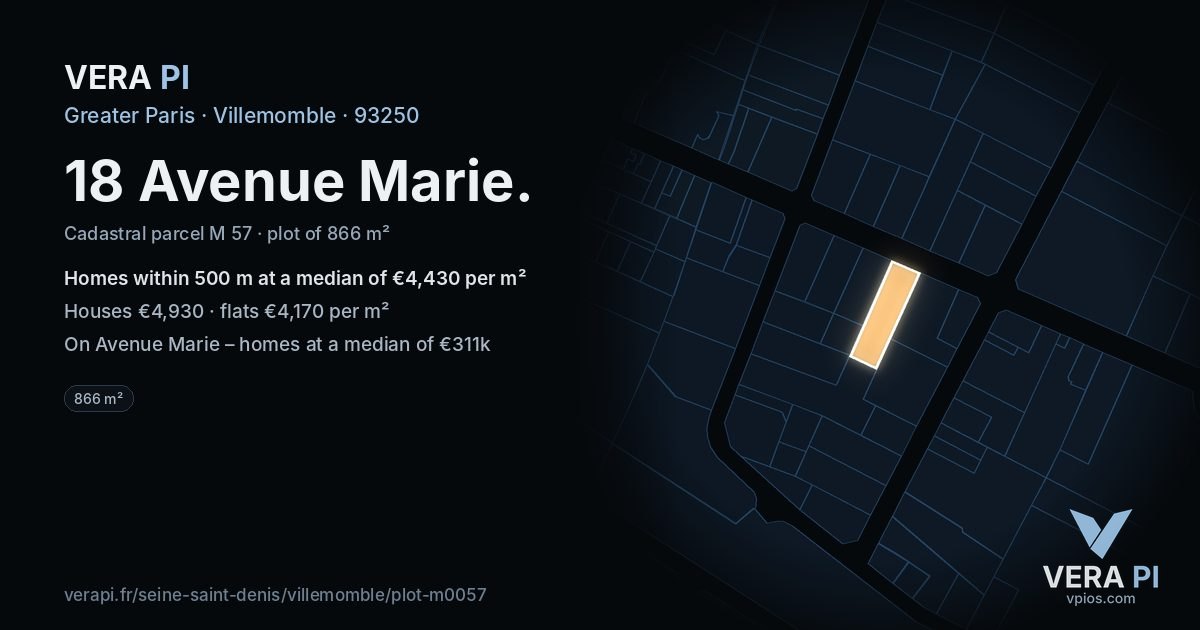 18 Avenue Marie, Villemomble at night – the plot lit, the parcels around coloured by the prices near them
