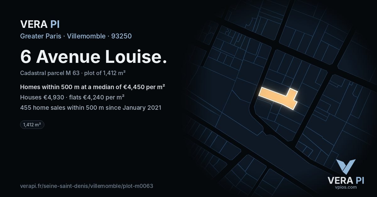 6 Avenue Louise, Villemomble at night – the plot lit, the parcels around coloured by the prices near them