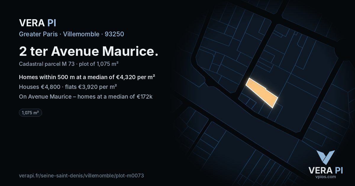 2 ter Avenue Maurice, Villemomble at night – the plot lit, the parcels around coloured by the prices near them