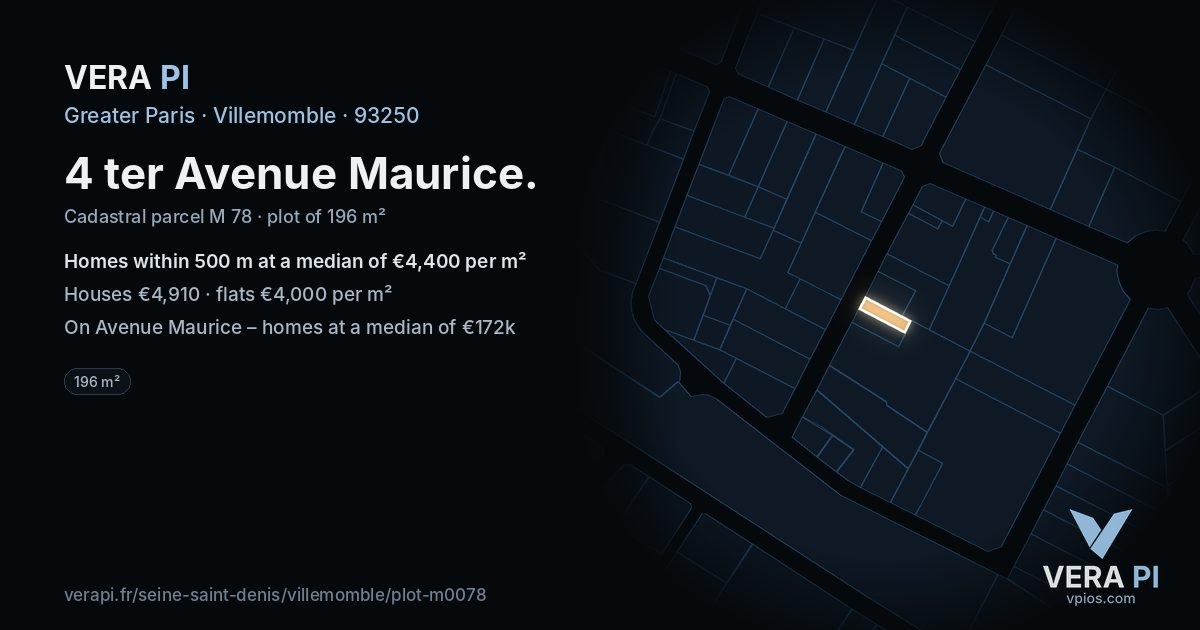 4 ter Avenue Maurice, Villemomble at night – the plot lit, the parcels around coloured by the prices near them