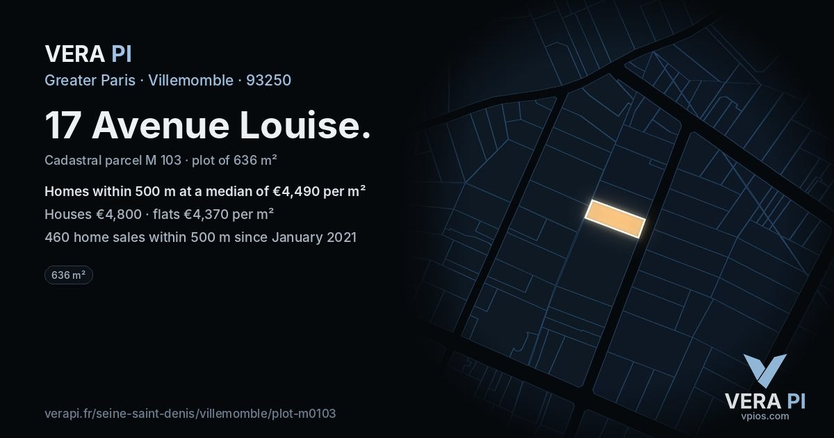 17 Avenue Louise, Villemomble at night – the plot lit, the parcels around coloured by the prices near them