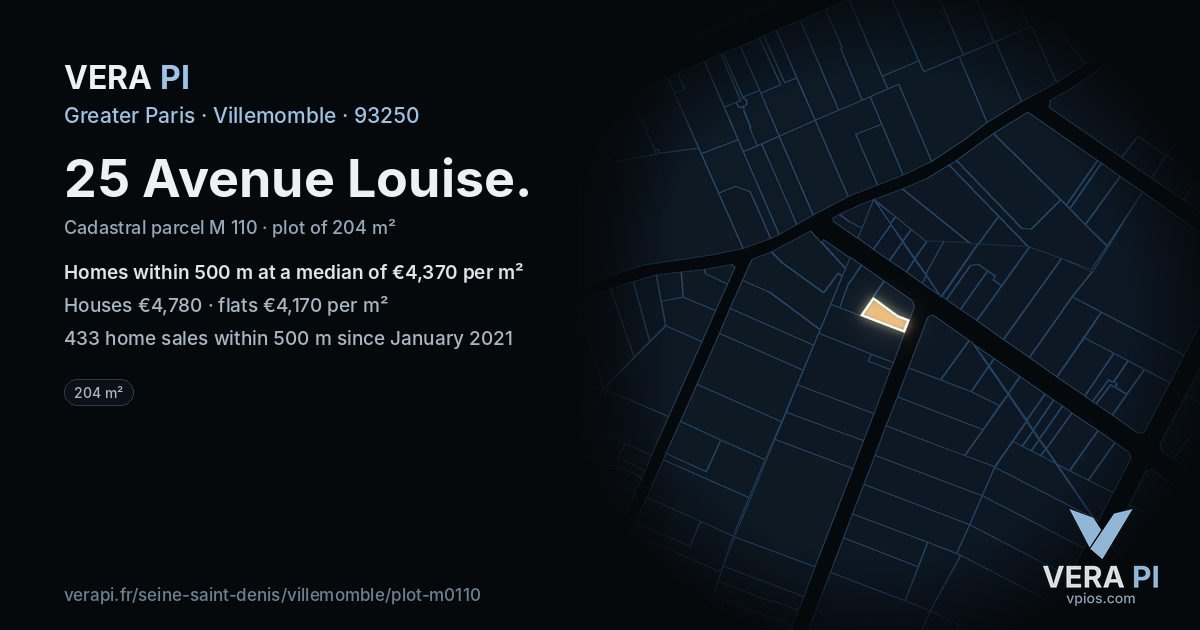 25 Avenue Louise, Villemomble at night – the plot lit, the parcels around coloured by the prices near them