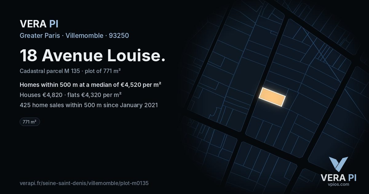 18 Avenue Louise, Villemomble at night – the plot lit, the parcels around coloured by the prices near them
