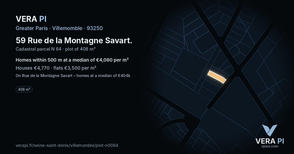 59 Rue de la Montagne Savart, Villemomble at night – the plot lit, the parcels around coloured by the prices near them
