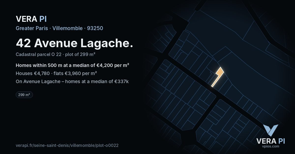 42 Avenue Lagache, Villemomble at night – the plot lit, the parcels around coloured by the prices near them