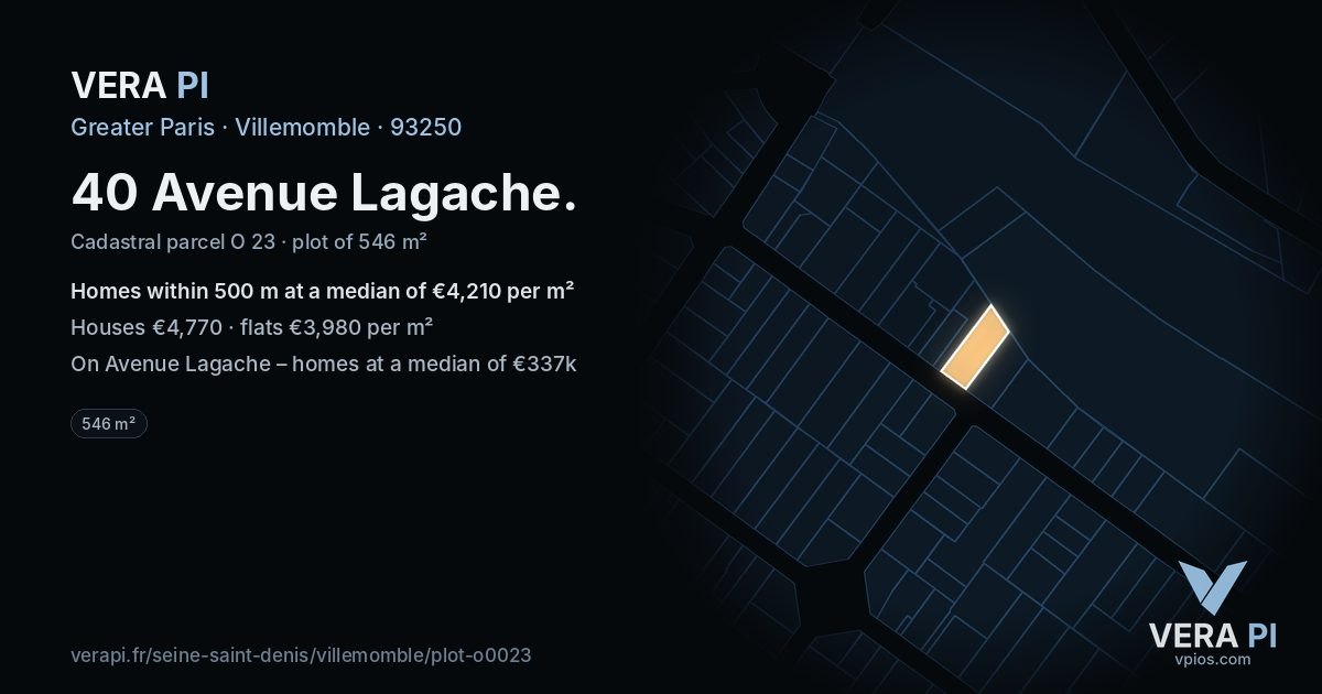 40 Avenue Lagache, Villemomble at night – the plot lit, the parcels around coloured by the prices near them