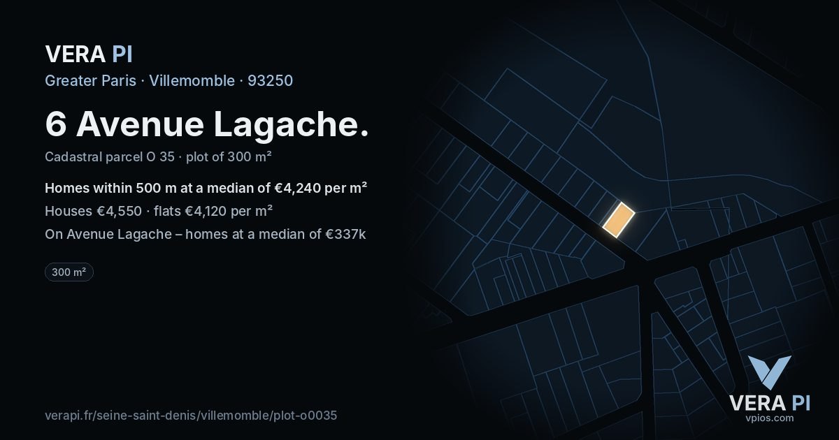 6 Avenue Lagache, Villemomble at night – the plot lit, the parcels around coloured by the prices near them