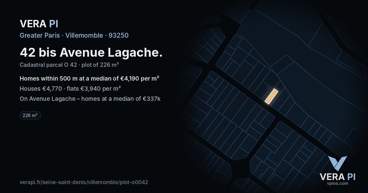 42 bis Avenue Lagache, Villemomble at night – the plot lit, the parcels around coloured by the prices near them