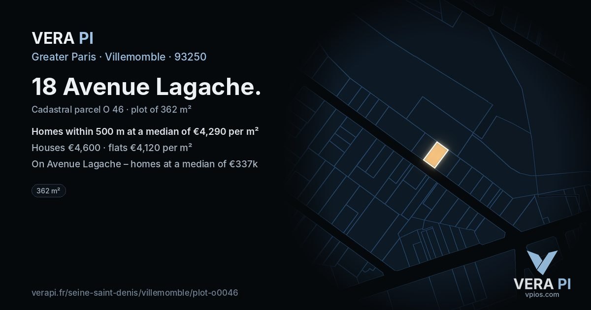 18 Avenue Lagache, Villemomble at night – the plot lit, the parcels around coloured by the prices near them