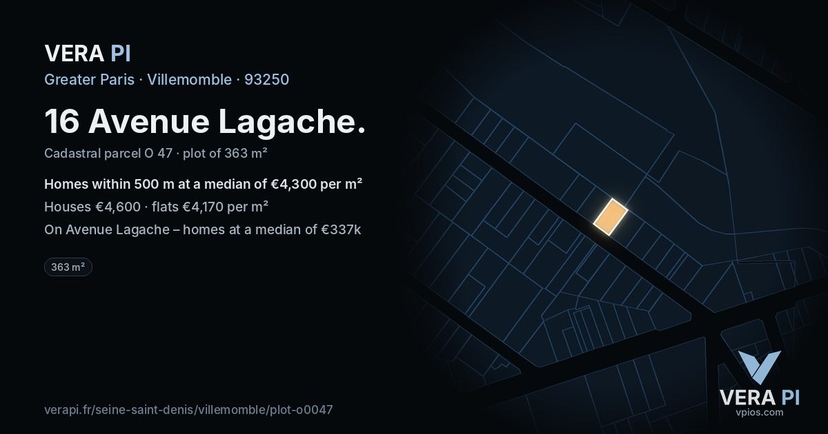 16 Avenue Lagache, Villemomble at night – the plot lit, the parcels around coloured by the prices near them
