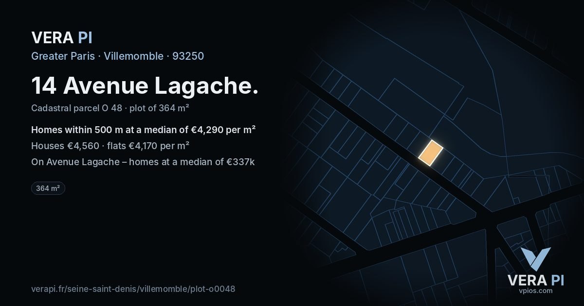 14 Avenue Lagache, Villemomble at night – the plot lit, the parcels around coloured by the prices near them