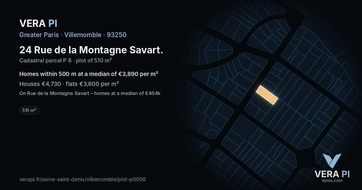 24 Rue de la Montagne Savart, Villemomble at night – the plot lit, the parcels around coloured by the prices near them