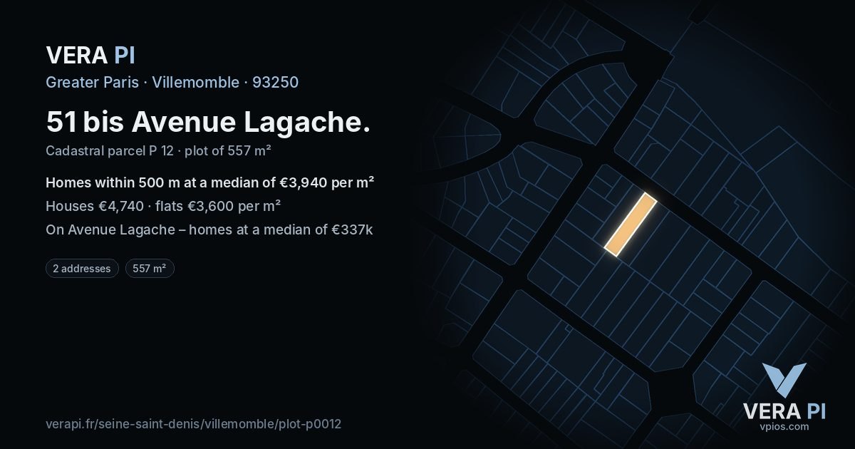 51 bis Avenue Lagache, Villemomble at night – the plot lit, the parcels around coloured by the prices near them