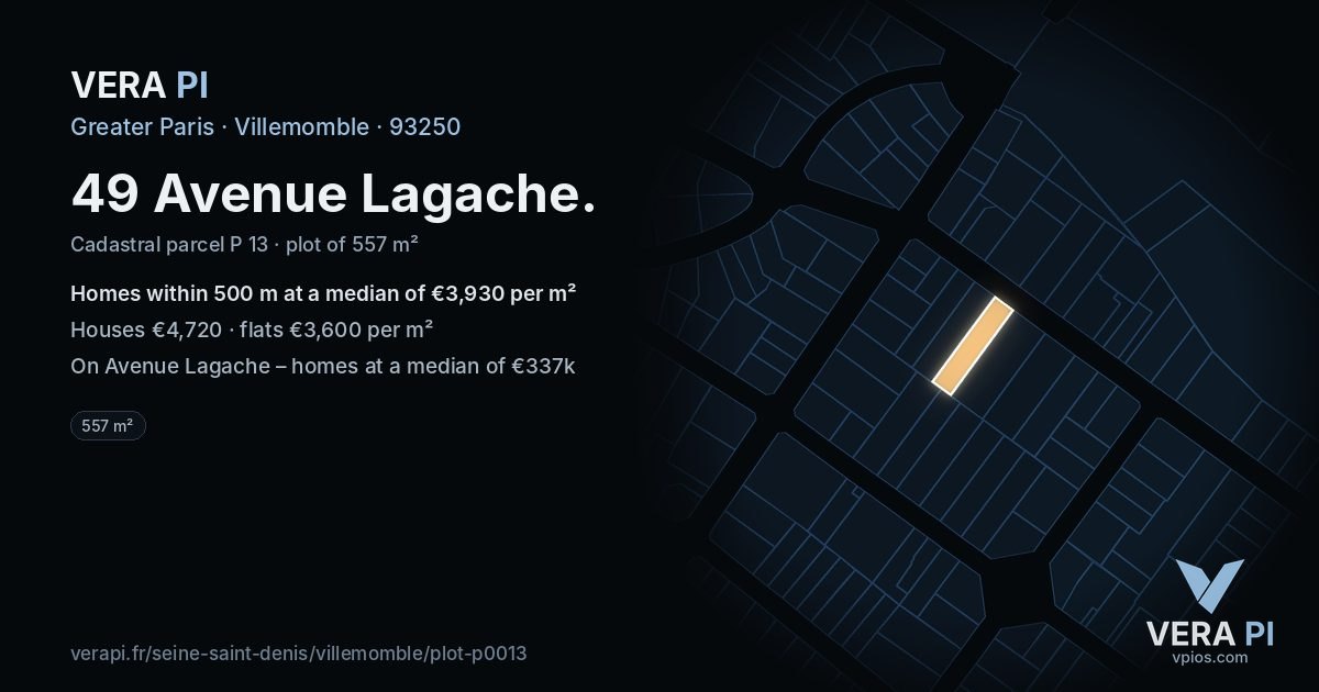 49 Avenue Lagache, Villemomble at night – the plot lit, the parcels around coloured by the prices near them