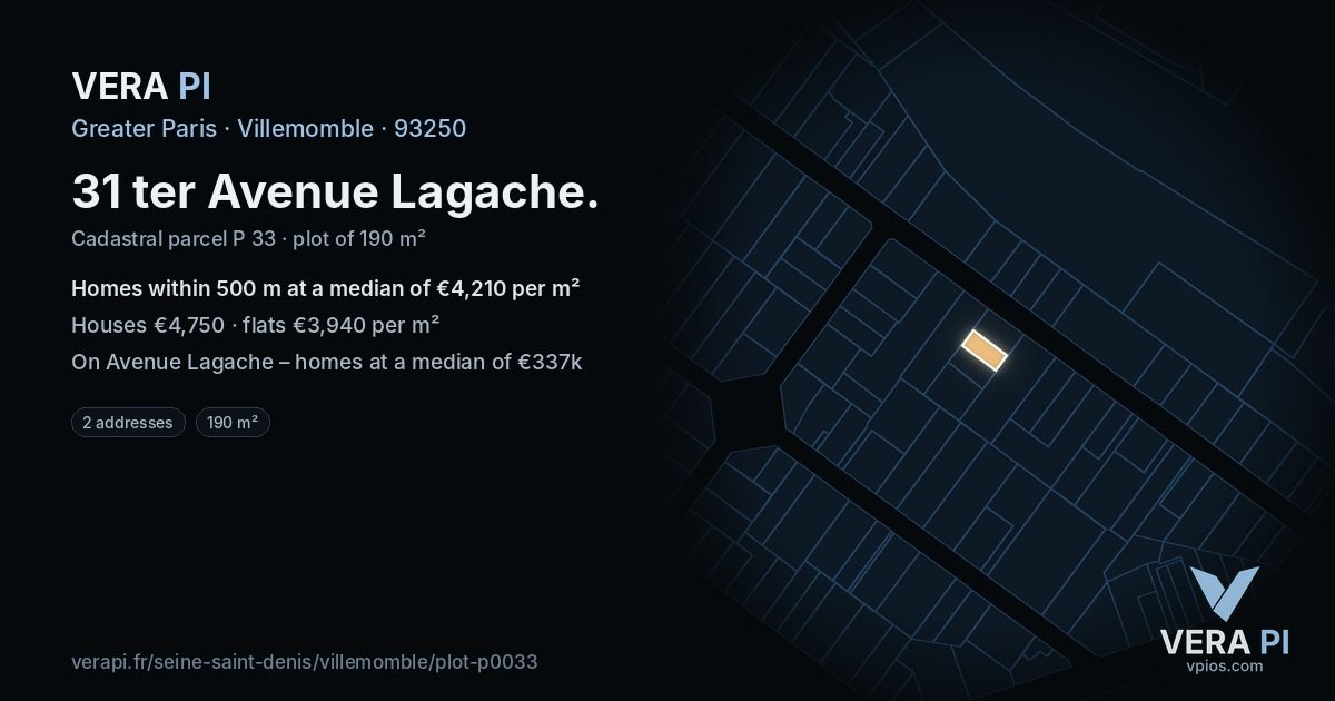 31 ter Avenue Lagache, Villemomble at night – the plot lit, the parcels around coloured by the prices near them