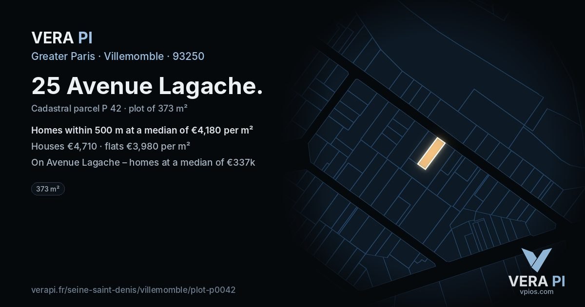 25 Avenue Lagache, Villemomble at night – the plot lit, the parcels around coloured by the prices near them
