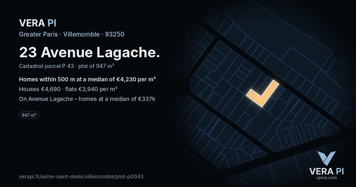 23 Avenue Lagache, Villemomble at night – the plot lit, the parcels around coloured by the prices near them