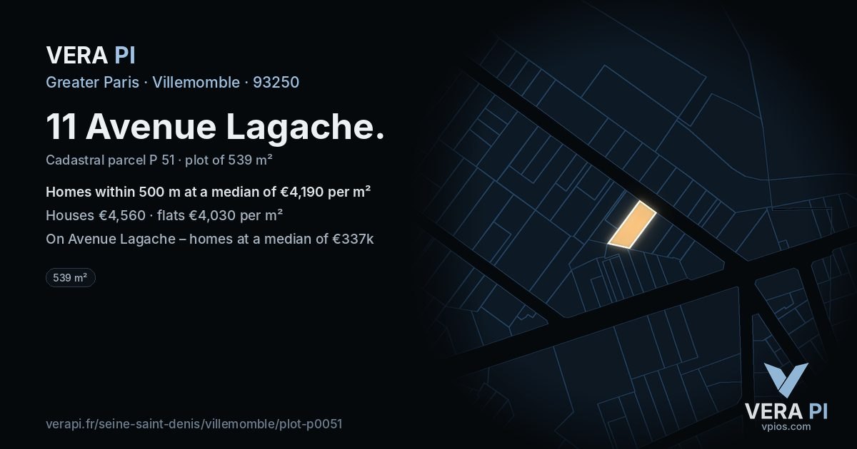 11 Avenue Lagache, Villemomble at night – the plot lit, the parcels around coloured by the prices near them