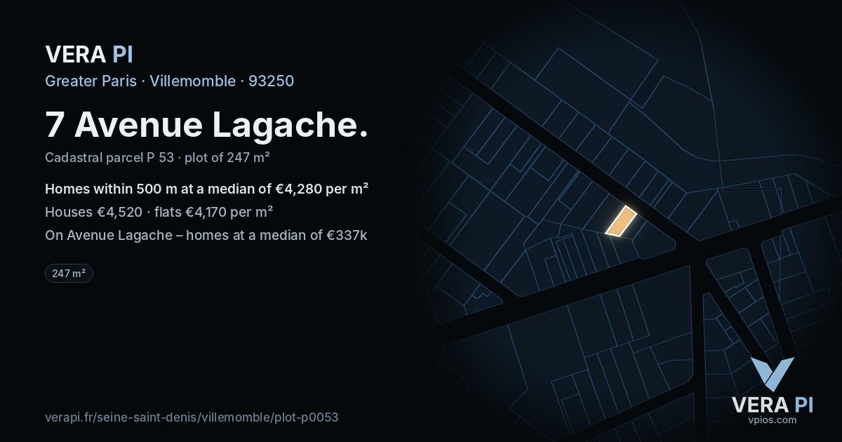 7 Avenue Lagache, Villemomble at night – the plot lit, the parcels around coloured by the prices near them