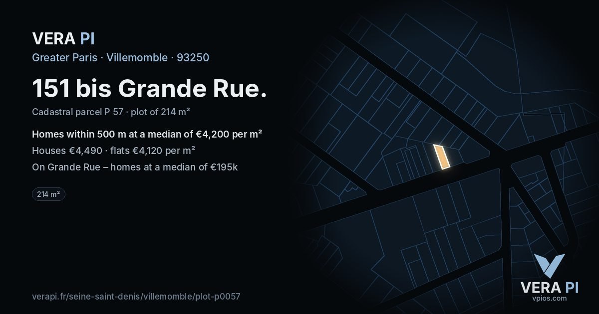151 bis Grande Rue, Villemomble at night – the plot lit, the parcels around coloured by the prices near them