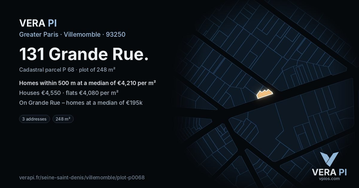 131 Grande Rue, Villemomble at night – the plot lit, the parcels around coloured by the prices near them