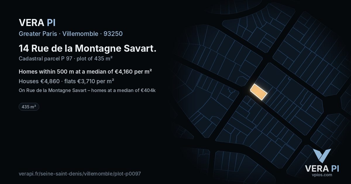 14 Rue de la Montagne Savart, Villemomble at night – the plot lit, the parcels around coloured by the prices near them