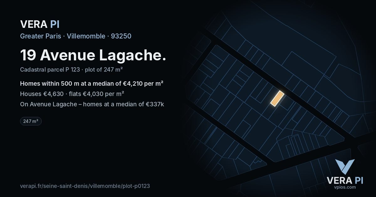 19 Avenue Lagache, Villemomble at night – the plot lit, the parcels around coloured by the prices near them