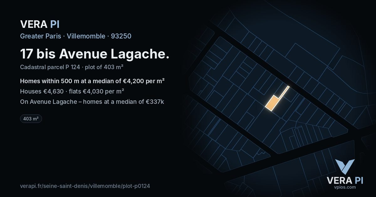 17 bis Avenue Lagache, Villemomble at night – the plot lit, the parcels around coloured by the prices near them