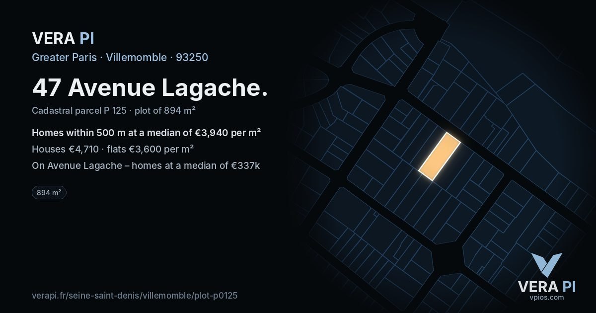 47 Avenue Lagache, Villemomble at night – the plot lit, the parcels around coloured by the prices near them