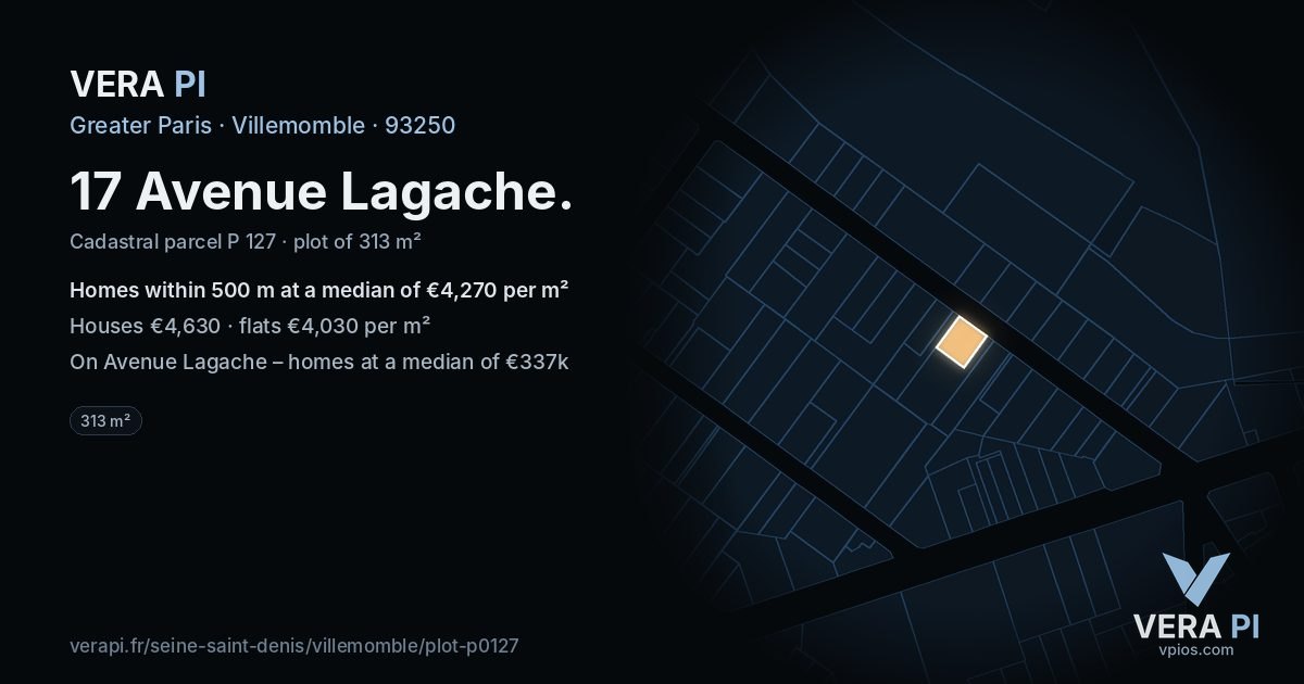 17 Avenue Lagache, Villemomble at night – the plot lit, the parcels around coloured by the prices near them