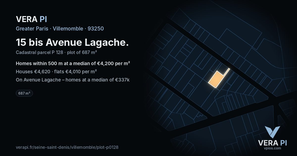 15 bis Avenue Lagache, Villemomble at night – the plot lit, the parcels around coloured by the prices near them
