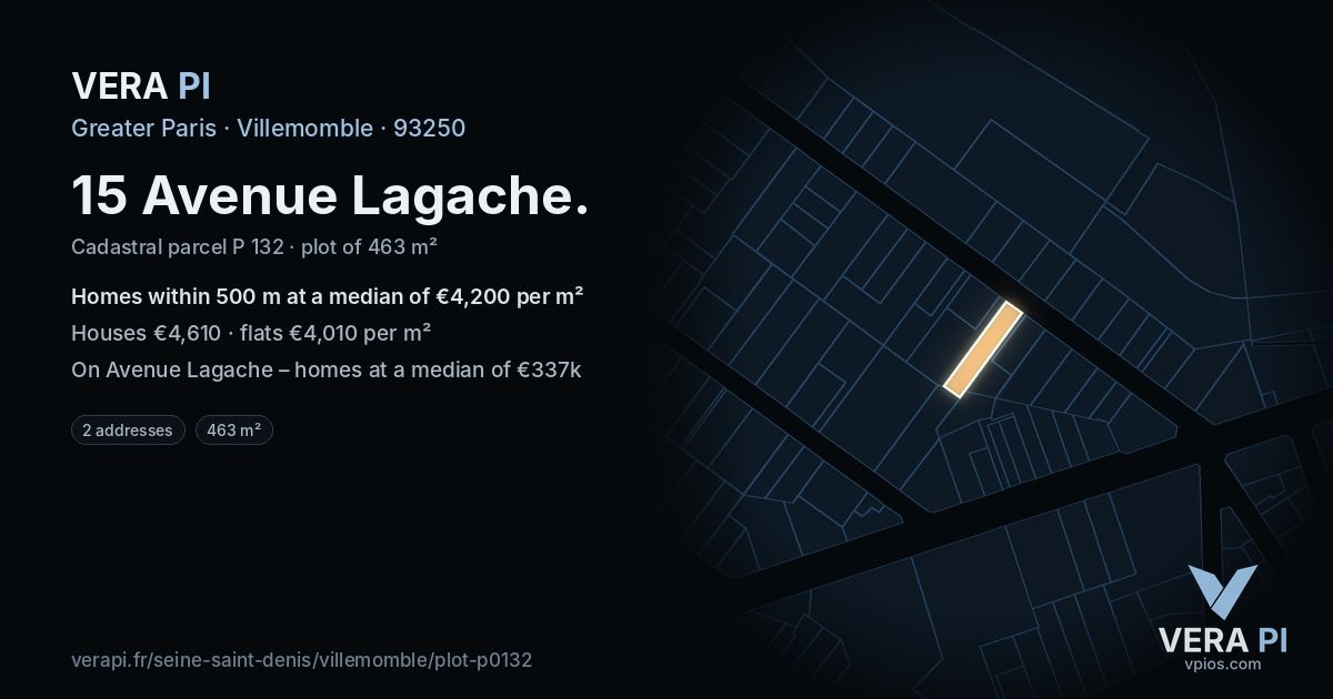 15 Avenue Lagache, Villemomble at night – the plot lit, the parcels around coloured by the prices near them