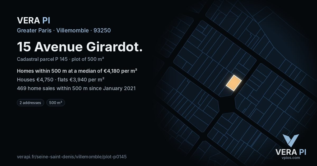 15 Avenue Girardot, Villemomble at night – the plot lit, the parcels around coloured by the prices near them