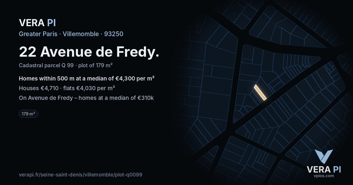 22 Avenue de Fredy, Villemomble at night – the plot lit, the parcels around coloured by the prices near them
