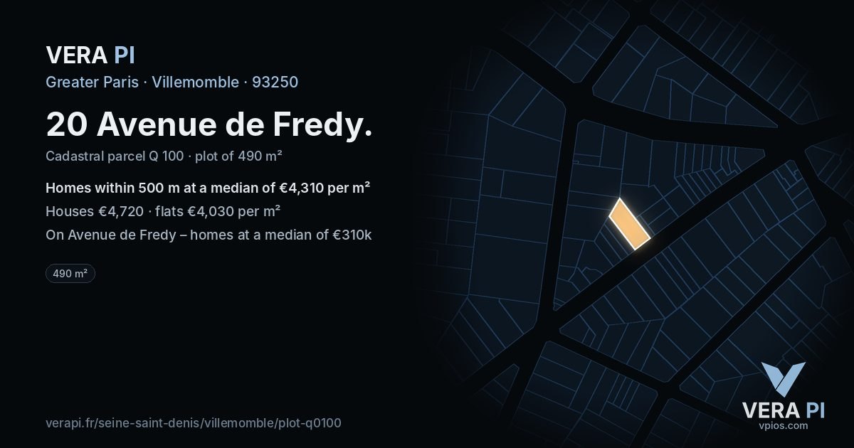 20 Avenue de Fredy, Villemomble at night – the plot lit, the parcels around coloured by the prices near them